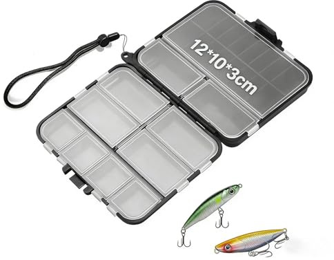 KLEHOPE Caja de Pesca, Doble Caja Pesca, 12 Compartimentos Caja de Aparejos, con Cuerda de Mano, Portátil y Multifuncional, para Guardar Señuelos y Accesorios