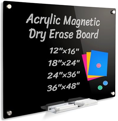 Acrylic Black Magnetic Dry Erase Board for Wall, White Board 36x24,Frameless Magnetic Dry Erase Board for Office,Classroom Bar and Home/for Kids,Students,Adults.6090B