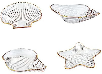 VALICLUD 4pièces Assiette De Service Transparent Doré Plat à Fruits De Mer Et Conque Pour De Bijoux Et Rangement Décoratif