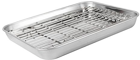 POPETPOP 2piezas Bandeja De Horno Rectangular Acero Inoxidable Con Rejilla Extraíble Para Hornear y Escurrir Aceite Juego Apta Para Lavavajillas y Uso Diario