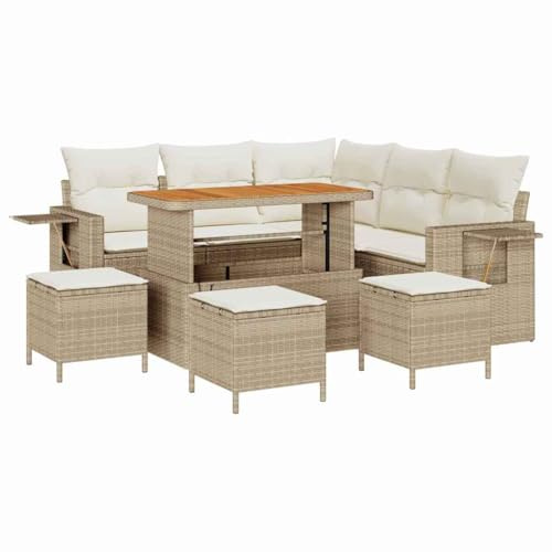 vidaXL 9-bitars trädgårdsoff set med kuddar Beige Polyrotting Akacia Modulär design | Utomhusmöbler Patio sittuppsättning Bekväm och hållbar ställning