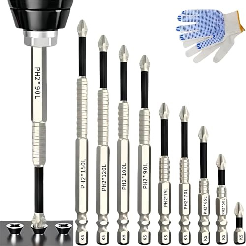 Set di 9 punte magnetiche per trapano, set di punte per trapano ad alta magneticità, set di punte per trapano magnetico forte Scr/ewdriver Dril/l, antiscivolo con presa forte, driver professionale Bi