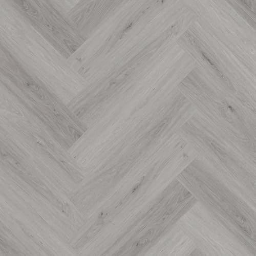 LVT Luxury Vinyl Herringbone Flooring Waterproof Click Fit Wood Effect LVT Floor 2.04m² Pack | Office, Hallway, Kitchen, Dining Room LVT Flooring Pack (Grey Oak)