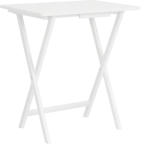 RANRHA Folding Wooden Side Table – Portable Small Table with X-Shaped Legs, Solid Wood, Soft Rounded Corners, Sturdy Construction – Ideal for Living Room, Bedroom, or Balcony (48 x 37 x 66 cm, White)