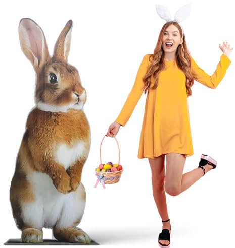 Kathfly 5.3 ft Easter Bunny Rabbit Cardboard Standup Cutout Life Size Easter Day Hunt Theme Party Decoration Backdrop Photo Prop Standup for Spring Hunt Themed Party Decor