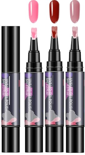 3 PCS Nail Polish Pens,3 in 1 Quick Dry Gel Polish Pens with 3 Colors,One Step Nail Varnish Gel Art Markers,Requires UV/LED Lamp,Easy Apply No Base Coating Required