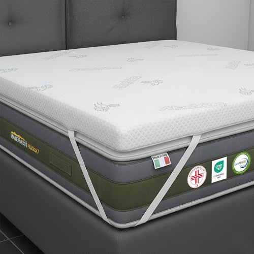 Topper singolo 100x200 in Memory Foam ad Alta Densità 8 cm | Correttore materasso sfoderabile in Aloe Vera | Coprimaterasso imbottito Rinfrescante, massaggiante e traspirante | Made in Italy