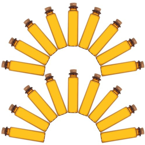 DIYEAH Lot de 24 Mini Bouteilles en Verre Ambré 20 ML avec Bouchon en Liège, Flacons Artisanaux Étanches, pour Loisirs Créatifs et Décorations de Mariage