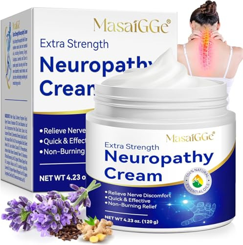 Crème de soulagement de la neuropathie force supplémentaire pour pieds, jambes, mains, orteils avec curcuma naturel, gingembre - douleurs musculaires et articulaires, crème de massage musculaire