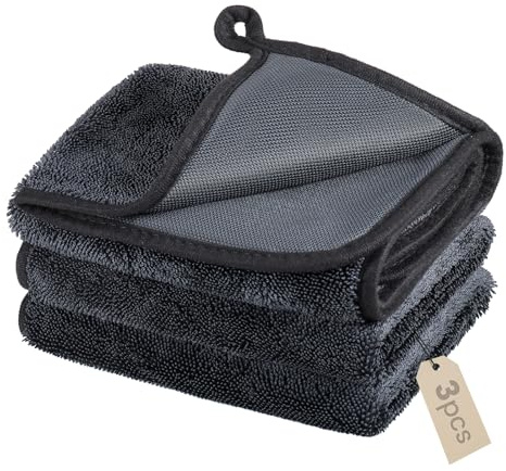 3PCS Chiffon Microfibre Voiture, 40×60cm Total Clean Chiffon Micro Fibre XXL, 600GSM Chiffons Total Clean à Forte Absorption, Serviette Microfibre Voiture pour Un séchage Rapide sans Traces et détails