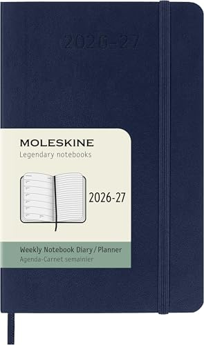 Moleskine 18 Monate Wochen Notizkalender 2026/2027, Pocket/A6, 1 Wo = 1 Seite, rechts linierte Seite, Weicher Einband, Saphir