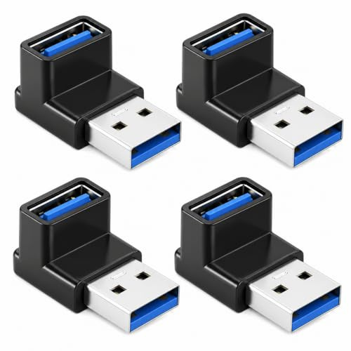 CanQuanSWZX 4PCS 90 Grad USB 3.2 Adapter 10Gbps, USB A Male zu Female Winkelstecker für Up & Down Anschlussrichtung, USB 90 Grad Adapter zur Platzersparnis, geeignet für PC, Laptop