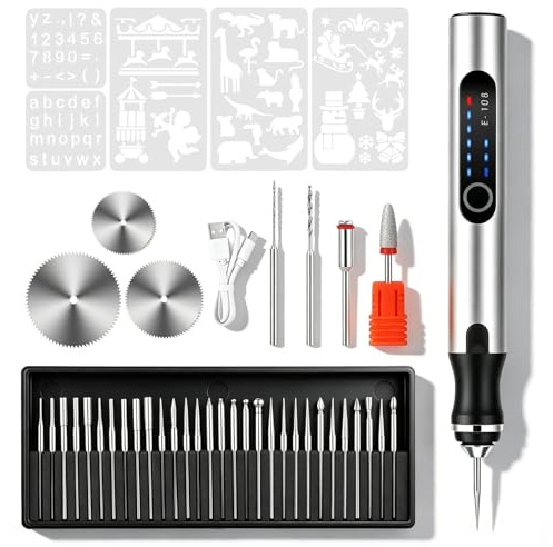 Lápiz de Grabado Eléctrico Mini Bolígrafo de Grabado con 37 Cabezales, Multiherramienta Herramienta Rotativa, Grabador Inalámbrico USB Recargables Portátil para Grabar/Taladrar/Cortar/Esmerilar