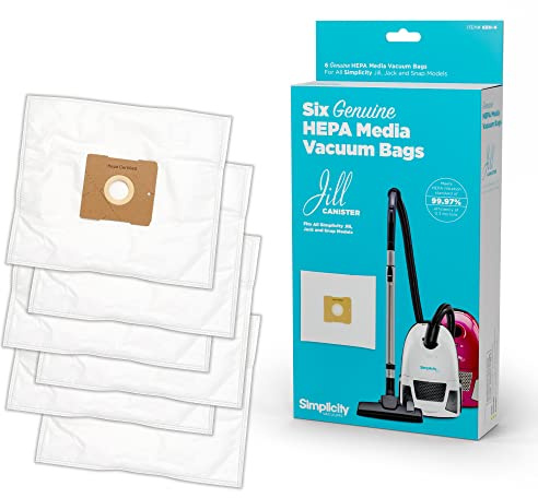 Simplicity Vacuums SZH-6 Jill Canister Vacuum Replacement Bags with Certified Hepa Media, Fits with Simplicity Jill, Jack, and Snap Bagged Vacuum Canister Models, Type Z Bags, 6-pack Set
