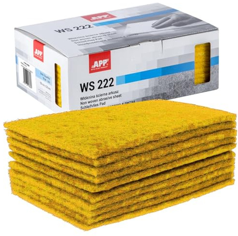 APP WSR 222 - Carta abrasiva in tessuto non tessuto, lotto da 10, 150x230mm | Lana abrasiva a grana micro per levigatrici su legno, metallo, acciaio e acciaio inossidabile, grana: 1000-1200, giallo