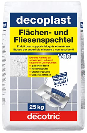 Decotric Fliesenfüller, Flächenspachtel, Fliesenspachtel, Ausgleichsspachtel, Weiß, Innen & Außen