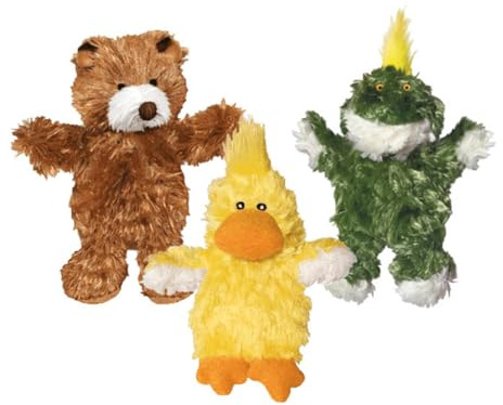 KONG Low Stuffing with Squeaker Dog Toy, X-Small, 3 Animals, Bear, Duck, Frog