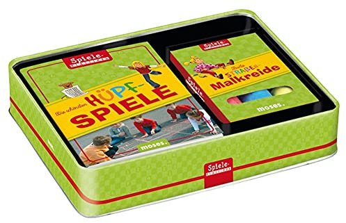 moses. 3156 Die schönsten Hüpfspiele im Set | Spiele-Klassiker in der Metalldose | Mit Buch und Kreide
