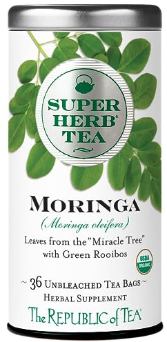 The Republic of Tea — Organic Moringa SuperHerb Tea Tin, 36 Herbal Tea Bags, Naturally Caffeine-Free