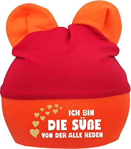 Kleiner Fratz Baby Ohren Mütze Multicolor (Farbe rot-orange) (Gr. 1 (0-74) Ich Bin die Süße von der alle reden