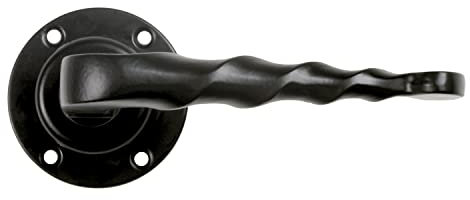 Amig - Set di 2 maniglie decorative per porte di passaggio Mod.101R | Rosetta Ø60 mm | Maniglia 114 mm | Quadretto 8 mm | Tipo forgiato | Zamak Finitura nera