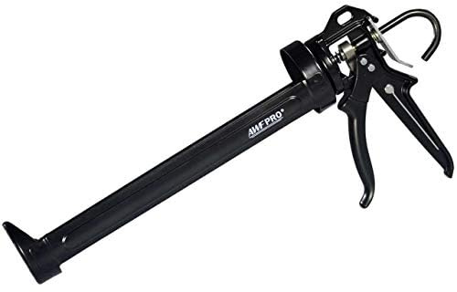AWF PRO Heavy Duty Caulk Gun, 18:1 Thrust Ratio, Steel Frame Construction, Rotating Barrel, Ladder Hook, Puncture Tool & No Drip Pressure Release Tab, 29 oz Caulking Gun