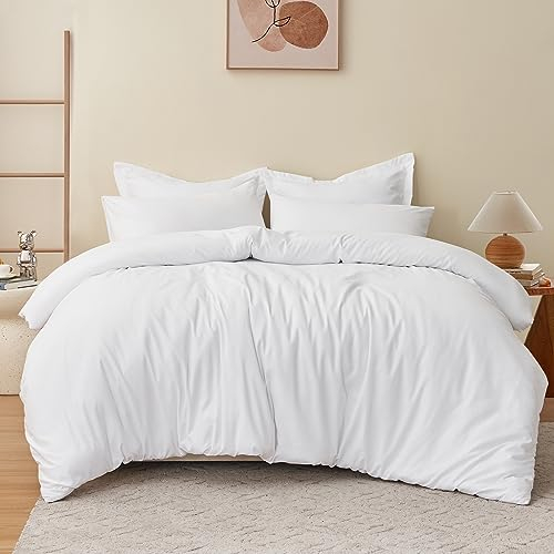 RUIKASI King Size Duvet Cover Sets Bedding Set - White Duvet Cover Kingsize Bed Set with Zip, Soft Brushed Microfibre Duvet King Size Covers Set Quilt Cover with 2 Pillowcases