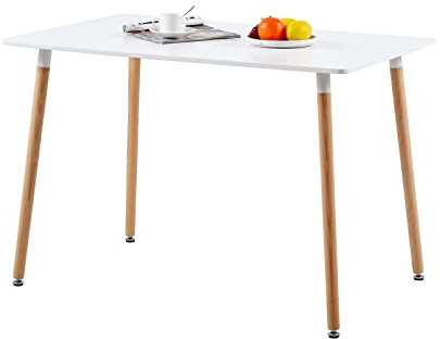 DORAFAIR Modern Kitchen Table for Dining Room 4-6 People Rectangle White Table with Space Saving Design Solid Wooden Legs 110x 70cm MDF Table Top 74cm Height