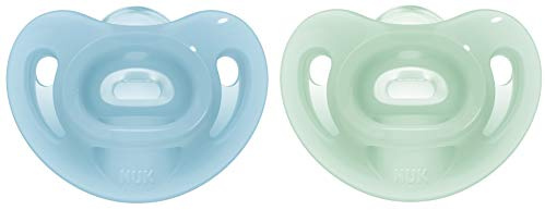 Nuk Sensitive Chupete 0-6 meses, 100% silicona para piel delicada, sin BPA, azul y verde, 2 unidades