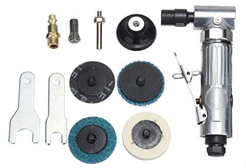 Meuleuse à air comprimé,meuleuse d'angle Courbure à 90 ° - Entrée d'air 1/4 - Avec disque de ponçage de 2 - Ponceuse pneumatique avec mandrin de serrage réglable - Qualité industrielle