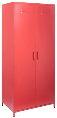 Armadio Metallo Rosso 2 Ante 3 Ripiani e Appendiabiti 76 x 50 x 171 cm