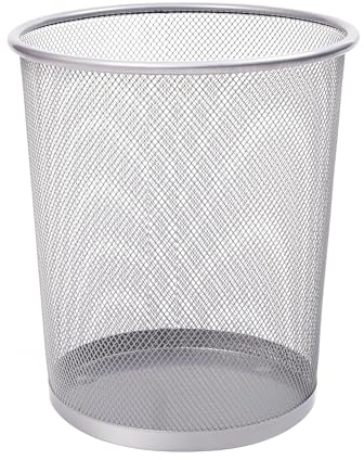 CABLEPELADO Papelera Malla Metalica, Cesto basura redondo metálico, Papelera Reciclaje, Cubo de Basura, Papelera Escritorio, Papelera Baño, 27 cm alto x 23.5 cm diámetro, 12 Litros (Plateado)