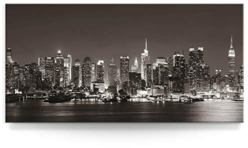 Wandbild Skyline New York Manhatten Night - 180cm x 90cm Leinwand auf 4cm Keilrahmen