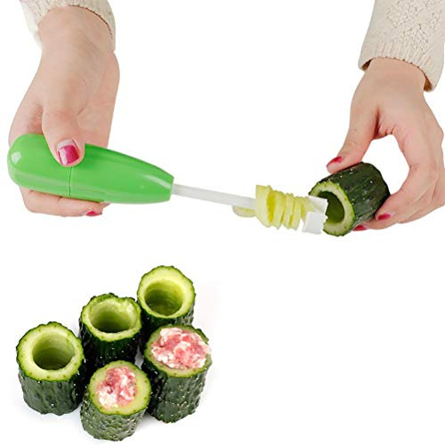Faruxue Veggie Corkscrew Carver, 4 Pcs Replaceable Vegetable Spiral Cutter Digging Tool, Coiled Vegetable Hole Digger Tool for Home Kitchen, Cooking Tools