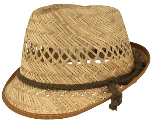 Bred barn stråhatt sommarhatt solhatt 100 % halm lätt, Beige – brunt band, 51