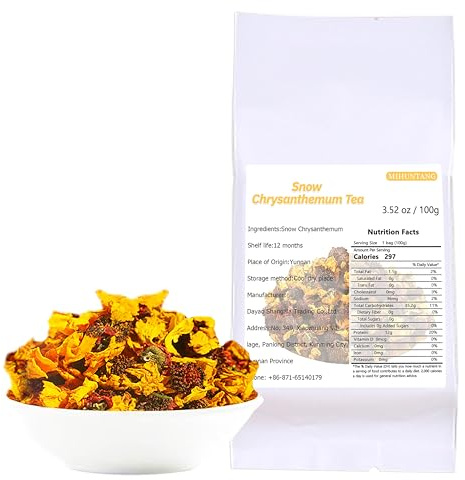Schnee-Chrysantheme-Tee 100g Lose-Leaf Getrocknete Blumen Vegan | Die getrockneten Chrysanthemen-Packungen können auf verschiedene Arten verwendet werden, zum Beispiel für Kuchen, Tee