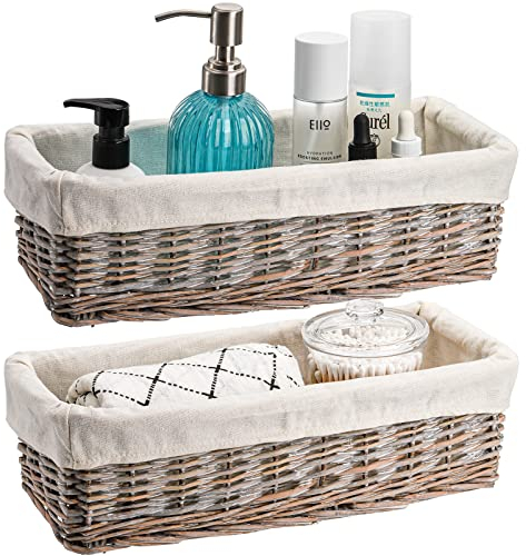 SOUJOY 2 Pack Wicker Bathroom Basket,36×15×10.5 cmToilet Paper Basket Organizer, Toilet Tank Top Storage Bin with Removable Liner, Decorative Baskets for Closet, Bedroom, Bathroom, Entryway, Office