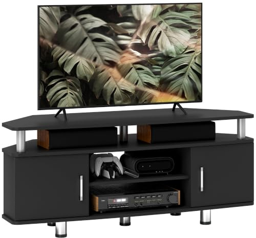 HOMCOM TV Unit Cabinet for TVs up to 55 Inches with Cupboard, Black | Storage Shelves, Entertainment Centre, Living Room