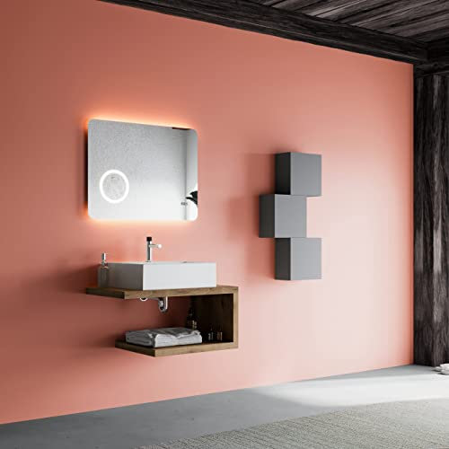 Kiamami Valentina - Composizione bagno sospesa 80cm top rovere naturale e lavabo d'appoggio | Lagos