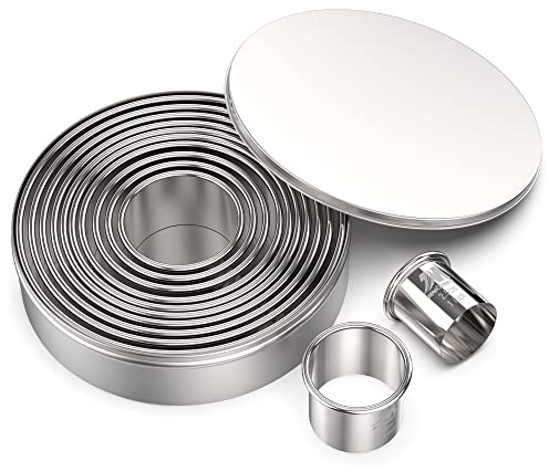 M JINGMEI Round Cookie Biscuit Cutter Set 12 Pieces Graduated Circle Pastry Cutters 18/8 Stainless Steel Cookie Cutters1inch - 4 1/2inch Donut Cutter Ring Molds