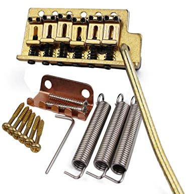 Guyker Tremolo Bridge Vintage Bent Steel Saddles and Zinc Block Compatible with Start ST Electric Guitar (GG-1004, Gold Old)