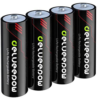 Delyeepow Pile Ricaricabili AA Lithium, Batteria Ricaricabile AA Litio 1.5V 3400mWh ad Alta Capacità da 1500 Cicli, Confezione da 4