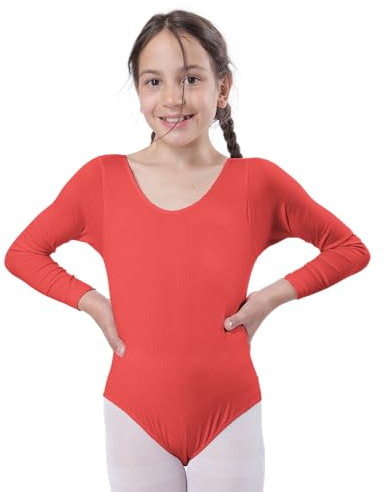 Carnavalife Mädchen-Body für Tanz, Ballett, Mädchen, langärmlig, Rundhalsausschnitt, Tanztrikot für Mädchen, für Tänzerin, Gymnastik, rot, 12 Jahre