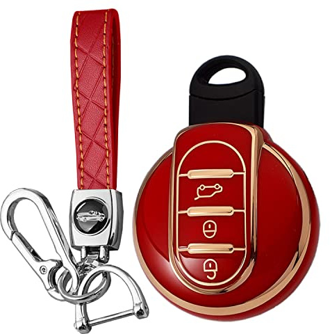 KUNIO Autoschlüssel Hülle Passt für BMW Mini Cooper S One Jcw F54 F55 F56 F57 F60 Clubman Works Countryman TPU Schlüsselhülle Schlüsselanhänger Schlüsselcover Schutzhülle 3 Tasten A Rot