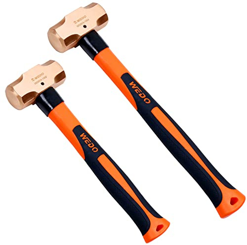 WEDO 2-teiliges Kupferhammer-Set,Fäustel, 450g + 910g, Fiberglas-Griff,Kupfer,Gesenkschmiede, korrosionsbeständig, DIN-Standard,für Gartenarbeit, Bauwesen
