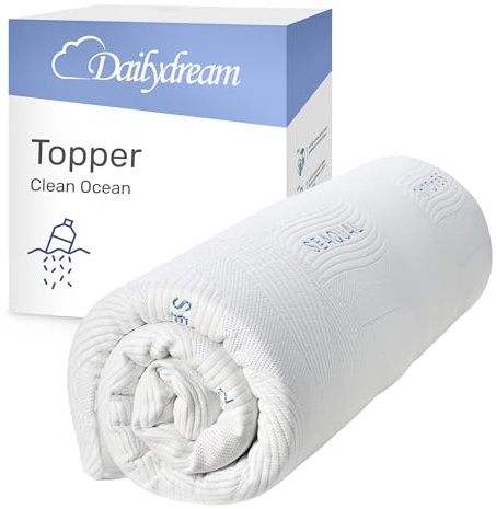 Dailydream Topper 120x200cm aus Memory Foam, 5 cm hoch | Edition Clean Ocean, H1/2, Matratzentopper mit waschbarem Bezug aus recycelten Materialien, Noppen und elastischen Bändern.