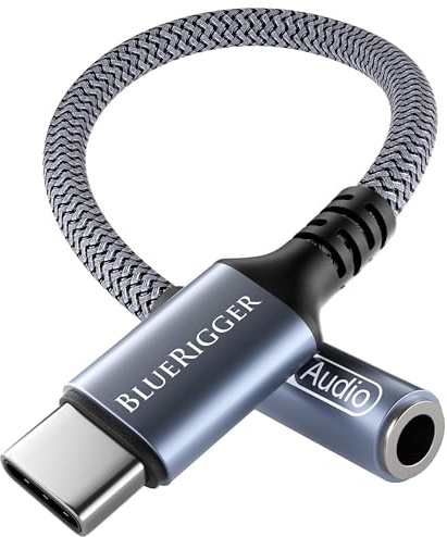 BlueRigger USB C to 3.5mm Audio Adapter - (18cm, Female AUX to USBC Adapter, USBC to Headphone Jack, USB-C Dongle, Type C to 1/8) - Compatible with Phone, Tablets, Laptops, Headset, Speakers