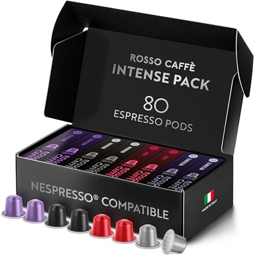 ROSSO CAFFÈ Capsules Nespresso 80 Pièces Café Corsé Reserve Edition Extra Dark, 4 Torréfactions Premium Intenses, compatibles Nespresso Original Machines, Made in Italy