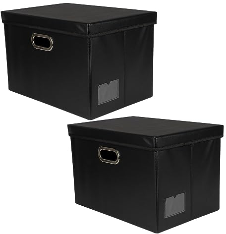 Ideen mit Herz Aufbewahrungsboxen mit Deckel | Ordnungsboxen | groß | faltbar | schwarz | Lederoptik | 42 x 30 x 29 cm | 2 Stück