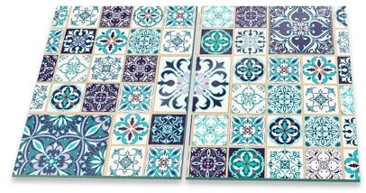 Herdabdeckplatte Abdeckung Ceranfeld Abdeckplatte Schneidebrett 2-Teilig 80x52 Mosaik Mehrfarbig Spritzschutz Glasplatte Ceranfeldabdeckung Schutz Herdschutz Sicherheitsglas Glasschneidebrett 2x40x52